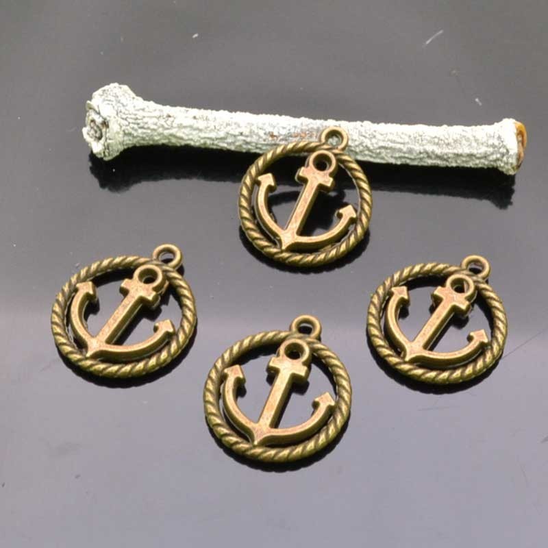 Charm Ciondoli Tondo  Ancora colore bronzo 15x18 mm 4 Pz.