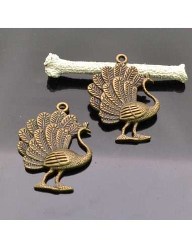 Ciondolo pavone BRONZO Charm pendente pavone 26X36 MM 2Pz per bigiotteria