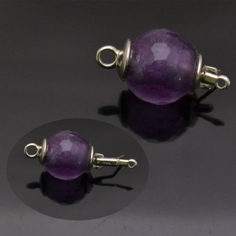 Chiusura a palla con pietra Ametista in argento 925% da 14x24 mm anella 4 mm