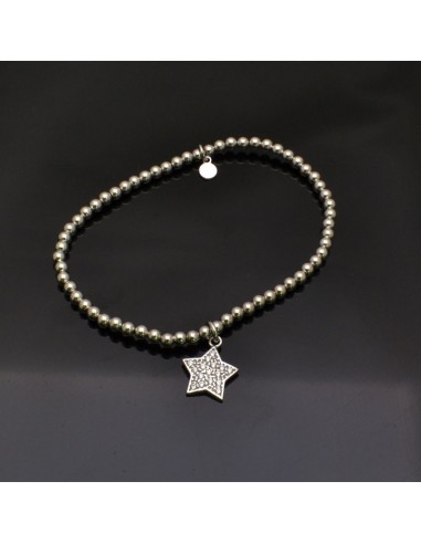 Bracciale elasticizzato e pallina 3 mm da 17 a 20 cm e Ciondolo Stella 13x12 mm in argento 925%