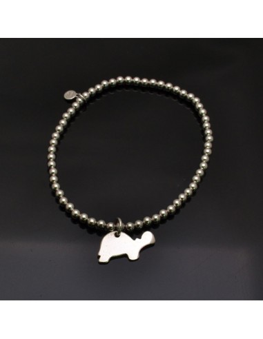 Bracciale elasticizzato e pallina 3 mm da 17 a 20 cm e Ciondolo Tartaruga 20x11 mm in argento 925%