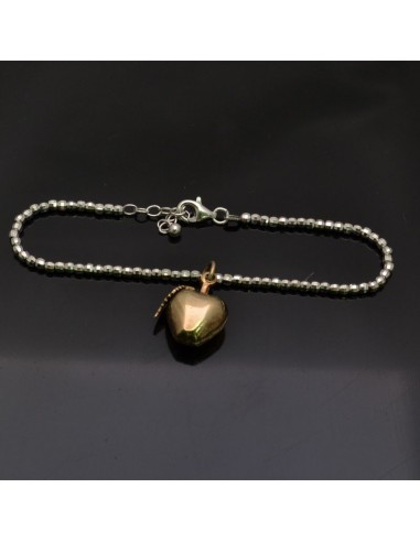 Bracciale con chiusura pallina 3 mm da 17 a 20 cm e Ciondolo Mela oro 18x15 mm in argento 925%