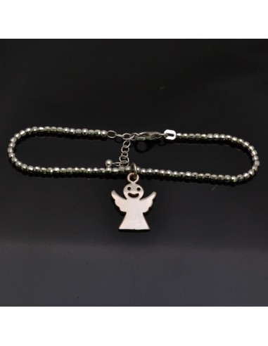 Bracciale con chiusura pallina 3 mm da 17 a 20 cm e Ciondolo Angioletto 20x14 mm in argento 925%