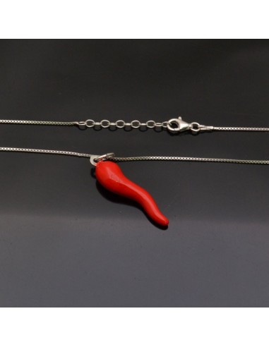 Collana con Ciondolo Cornetto rosso 34x8 mm con chiusura moschettone lunga 40 cm in argento 925%