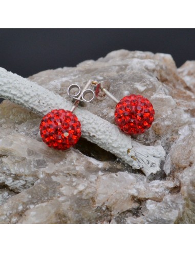 Orecchini perno a palla con strass rossi in argento 925% da 8 mm