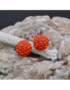 Orecchini perno a palla con strass arancioni in argento 925% da 8 mm