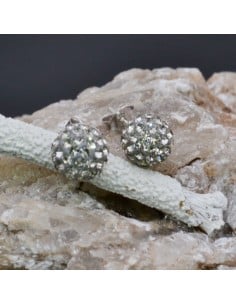 Orecchini perno a palla con strass grigio in argento 925% da 8 mm