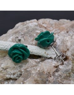 Orecchini a lobo con Fiore in resina color verde in argento 925% da 11 mm