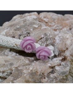 Orecchini a lobo con Fiore in resina color Lillà in argento 925% da 8 mm