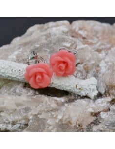 Orecchini a lobo con Fiore in resina color Rosa in argento 925% da 8 mm