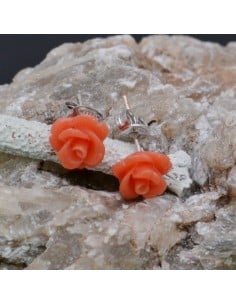 Orecchini a lobo con Fiore in resina color Salmone in argento 925% da 8 mm