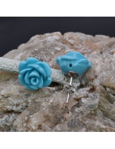Orecchini a lobo con Fiore in resina color Azzurro in argento 925% da 14 mm