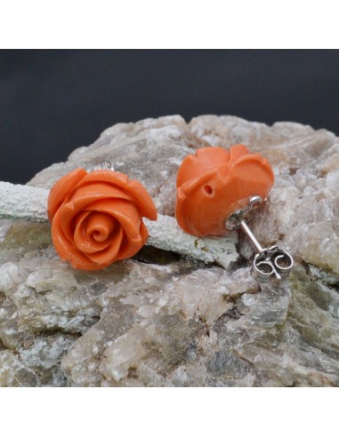 Orecchini a lobo con Fiore in resina color Arancione in argento 925% da 15 mm