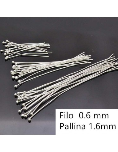 Chiodini Spilli testa Pallina col argento 30mm 50mm 70mm in ottone per Bigiotteria
