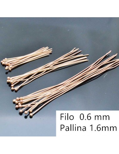 Chiodini Spilli testa Pallina col oro rosa chiaro 30mm 50mm 70mm in ottone per Bigiotteria