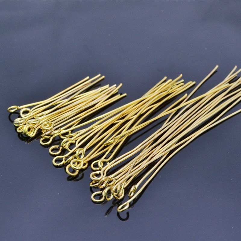 Chiodini Occhiello in Ottone oro Placcato e filo 0.65 mm occhiello 3.6 mm per bigiotteria