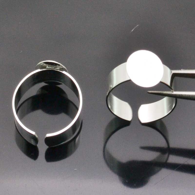 Base anello regolabile con piastra 10 mm argento per decorare GDO