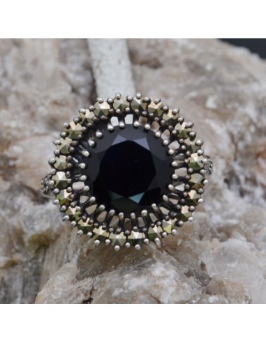 Anello incastonato con Onice e Marcassite in argento 925%o Sterling Silver Anello thailandese