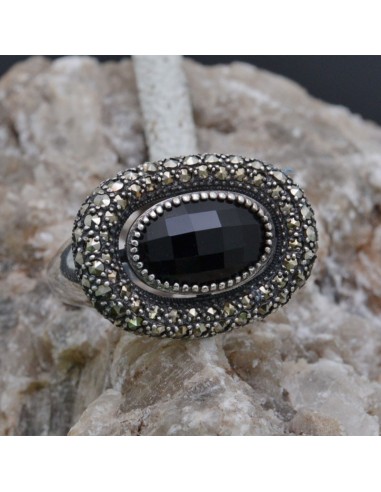 Anello incastonato con Onice e Marcassite in argento 925%o Sterling Silver Anello thailandese