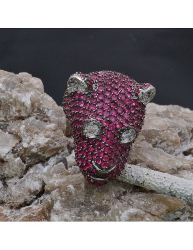 Anello Felino con zirconi fucsia in argento 925%