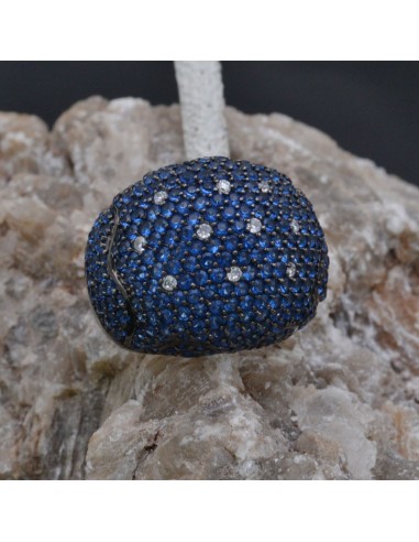 Anello fascia con zirconi blu in argento 925%
