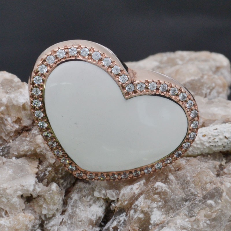 Anello Cuore rosa con zirconi in argento 925%