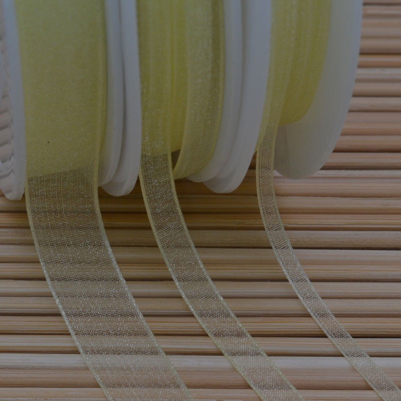 Nastro Organza Bobina Nastro Bomboniere da 0,3 mm 0,6 mm 10 mm 15 mm per 2 metri Giallo chiaro 217