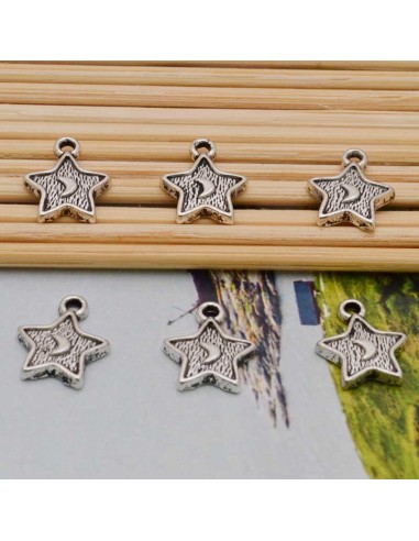 ciondoli Charms forma stella con luna 11x14  MM 9 Pz per bigiotteria