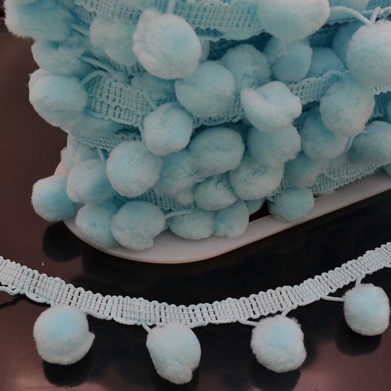 passamaneria Nastro  frangia con pon pon celeste 17MM 1mt Ottima Qualità