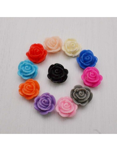 Cabochon fiori rosa in resina foro passante 14 mm 4pz Gioie d'Oriente