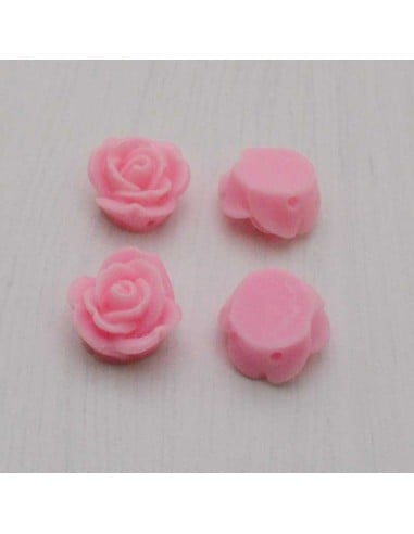 Cabochon fiori rosa in resina foro passante 14 mm 4pz Gioie d'Oriente