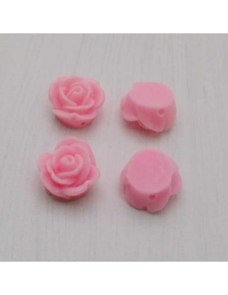 Cabochon fiori rosa in resina foro passante 14 mm 4pz Gioie d'Oriente