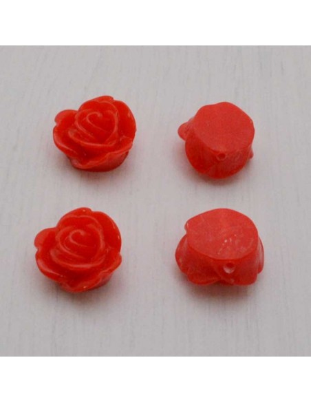 Cabochon fiori rosa in resina foro passante 14 mm 4pz Gioie d'Oriente