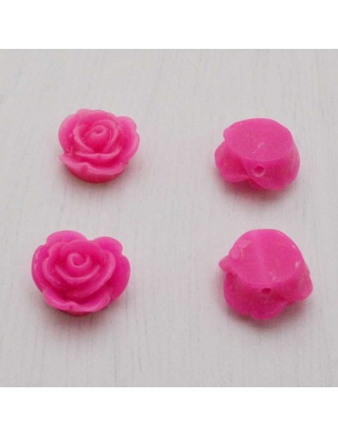 Cabochon fiori rosa in resina foro passante 14 mm 4pz Gioie d'Oriente