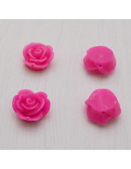 Cabochon fiori rosa in resina foro passante 14 mm 4pz Gioie d'Oriente