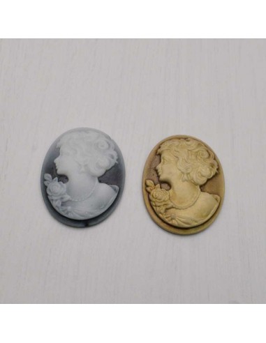 2 pz Cameo Cabochon Princess in resina 28.7 x 37  mm per crema gioiello  per BIGIOTTERIA