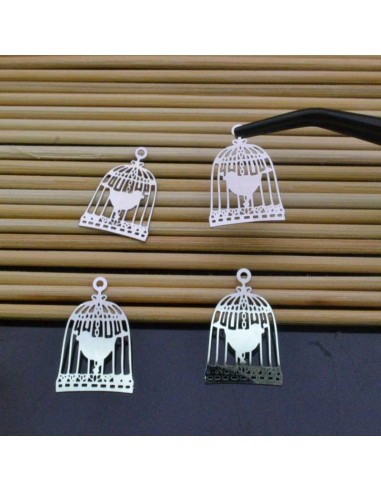 Ciondolo con Gabbia e Uccellino in Filigrana in acciaio 15x22mm 2pz | GDO