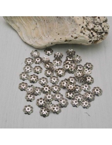 Coppette filigrana fiore in metallo argento 6mm 70pz Gioie d'Oriente