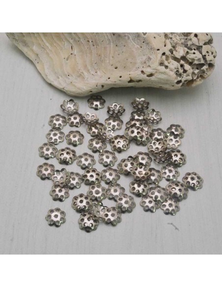Coppette filigrana fiore in metallo argento 6mm 70pz Gioie d'Oriente