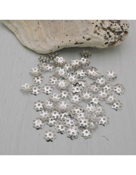 Coppette filigrana fiore in metallo argento 6mm 70pz Gioie d'Oriente