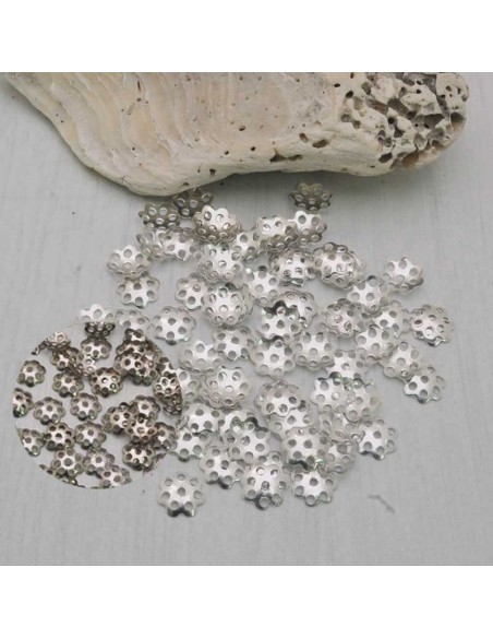 Coppette filigrana fiore in metallo argento 6mm 70pz Gioie d'Oriente