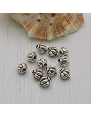 Distanziatore a forma di palla rigata 5 x 6 mm 24 pezzi in metallo per bigiotteria