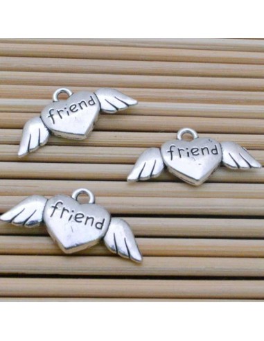 ciondoli cuore piccoli d'angelo con cuore argento 10 x 26 mm PER bracciale BIGIOTTERIA