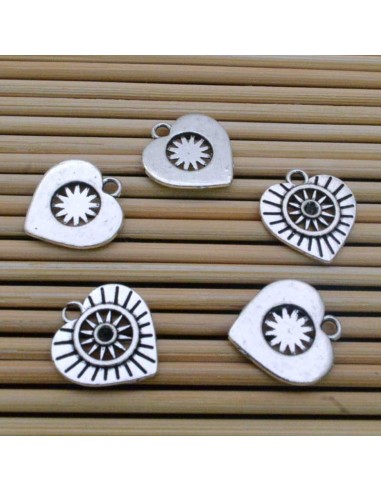 ciondoli cuore con fantasia 14 x 15 mm 5pz in argentone per bigiotteria