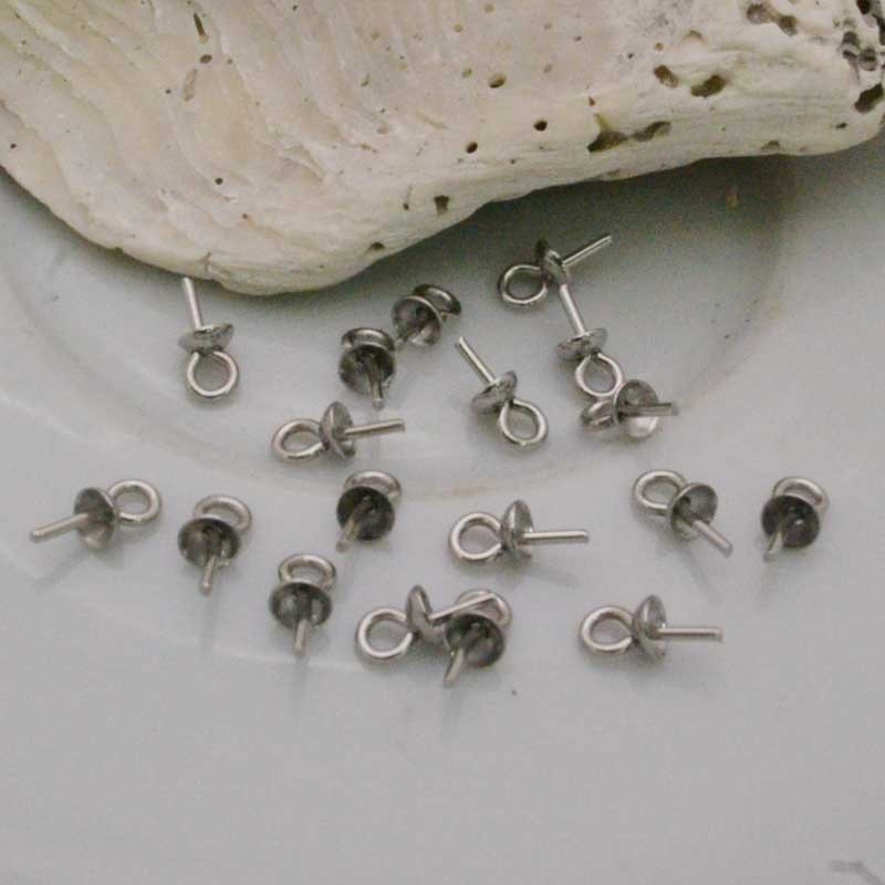 25 PZ  GANCI PER PENDENTE INCOLLO MEZZO FORO IN ACCIAIO  3 X 7 MM PER BIGIOTTERIA