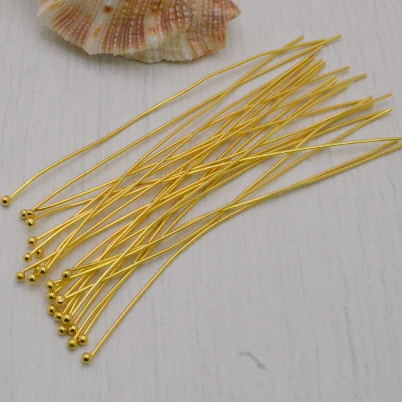 20 pz  Chiodini Spilli testa Pallina in ottone filo 0.5 mm 70 mm  per gioielli