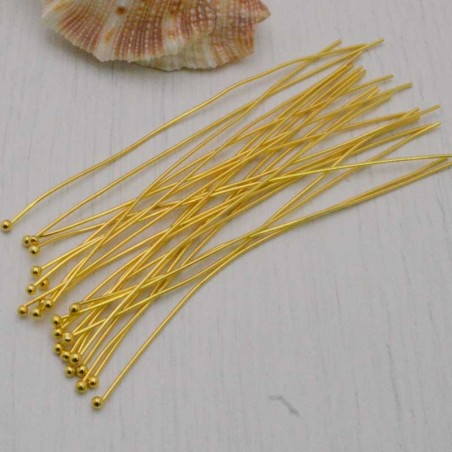 20 pz  Chiodini Spilli testa Pallina in ottone filo 0.5 mm 70 mm  per gioielli