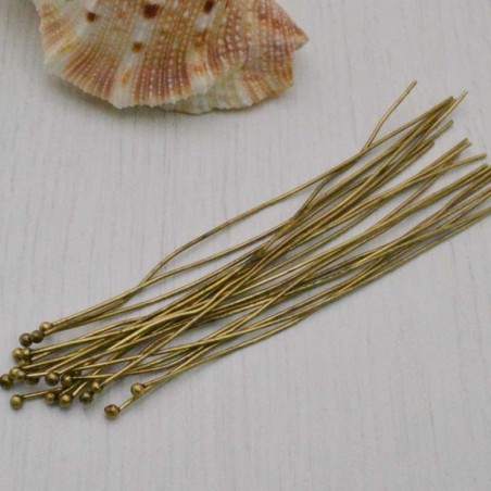 20 pz  Chiodini Spilli testa Pallina in ottone filo 0.5 mm 70 mm  per gioielli
