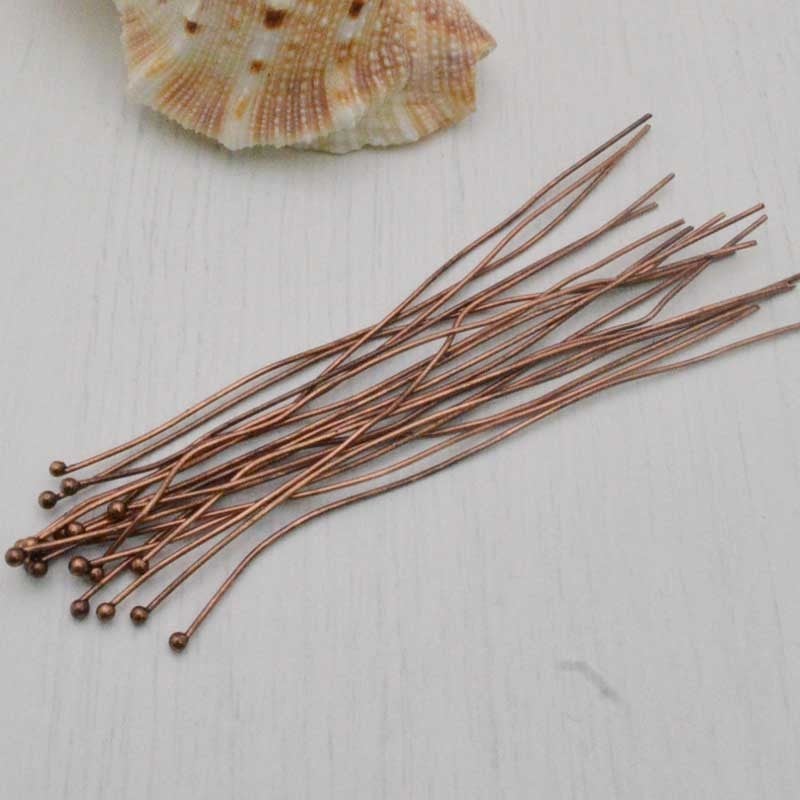 20 pz  Chiodini Spilli testa Pallina in ottone filo 0.5 mm 70 mm  per gioielli
