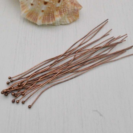 20 pz  Chiodini Spilli testa Pallina in ottone filo 0.5 mm 70 mm  per gioielli